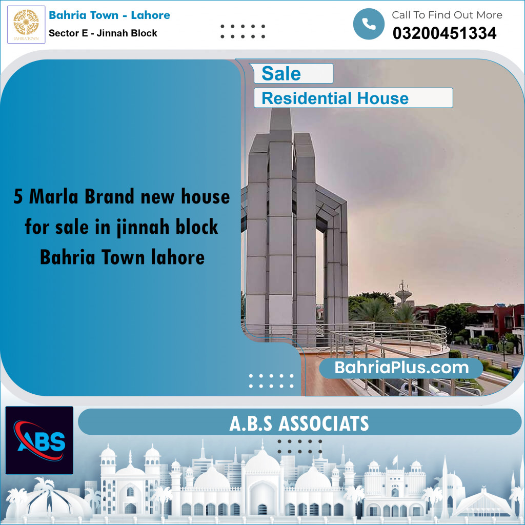 Residential House for Sale in Sector E - Jinnah Block -  Bahria Town, Lahore - (BP-196474)