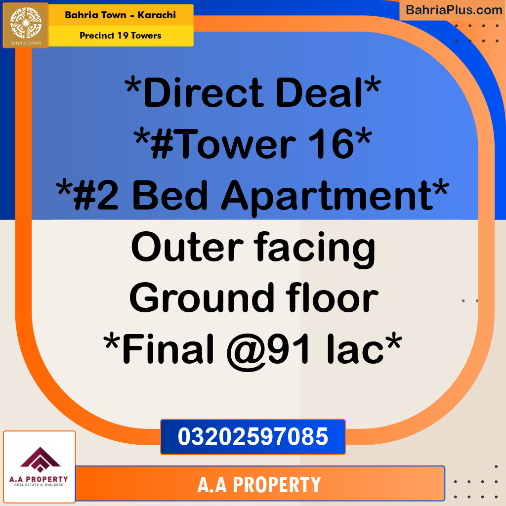 950 Sq. Ft. Residential Apartment for Sale in Precinct 19 Towers -  Bahria Town, Karachi - (BP-196486)