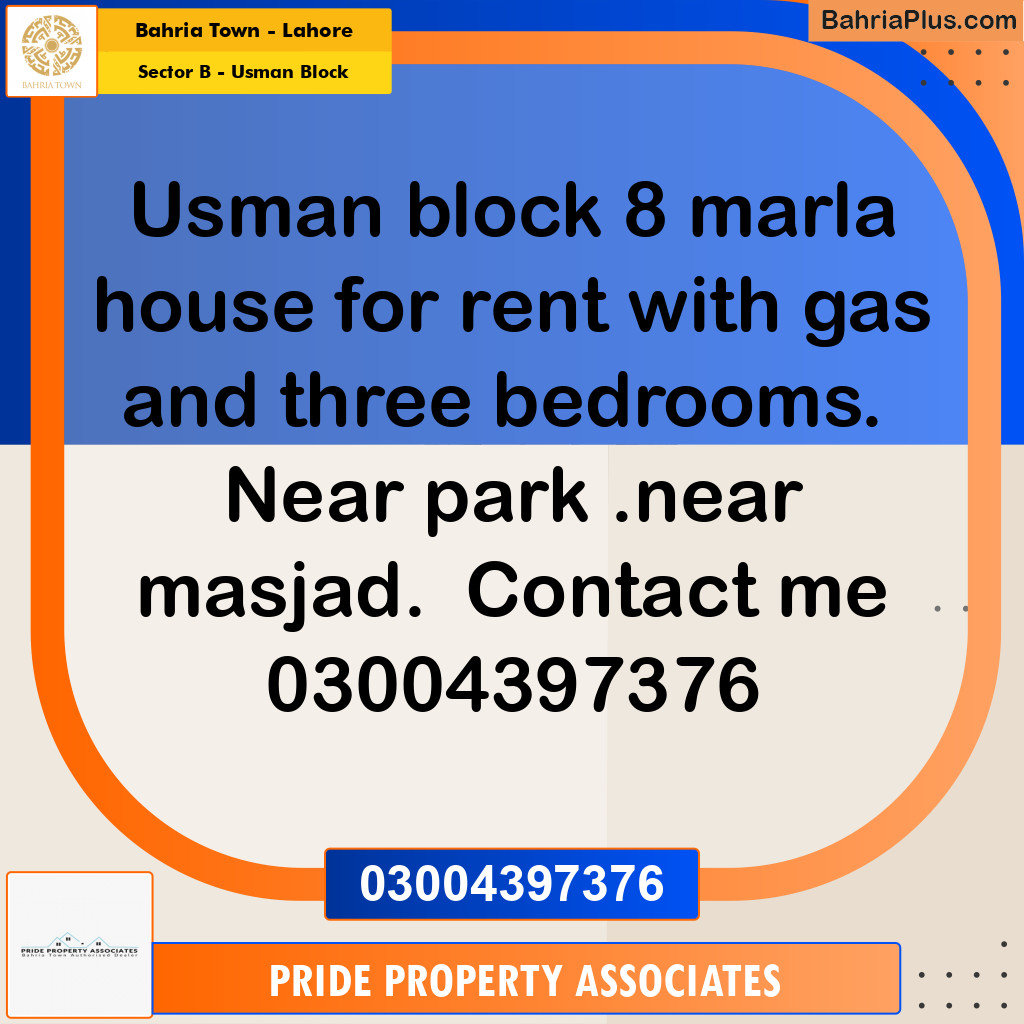 Residential House for Rent in Sector B - Usman Block -  Bahria Town, Lahore - (BP-196487)