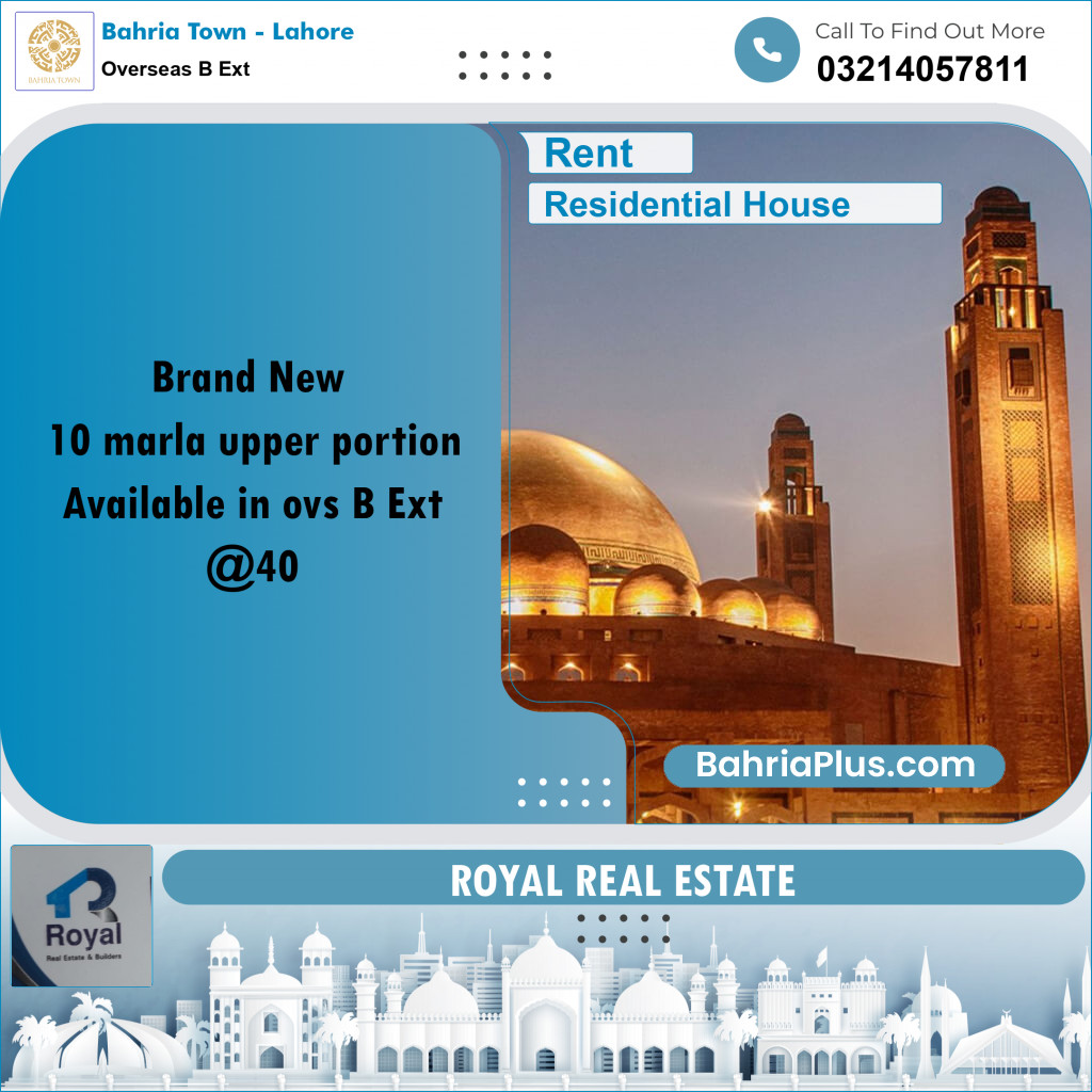 Residential House for Rent in Overseas B Ext -  Bahria Town, Lahore - (BP-196627)