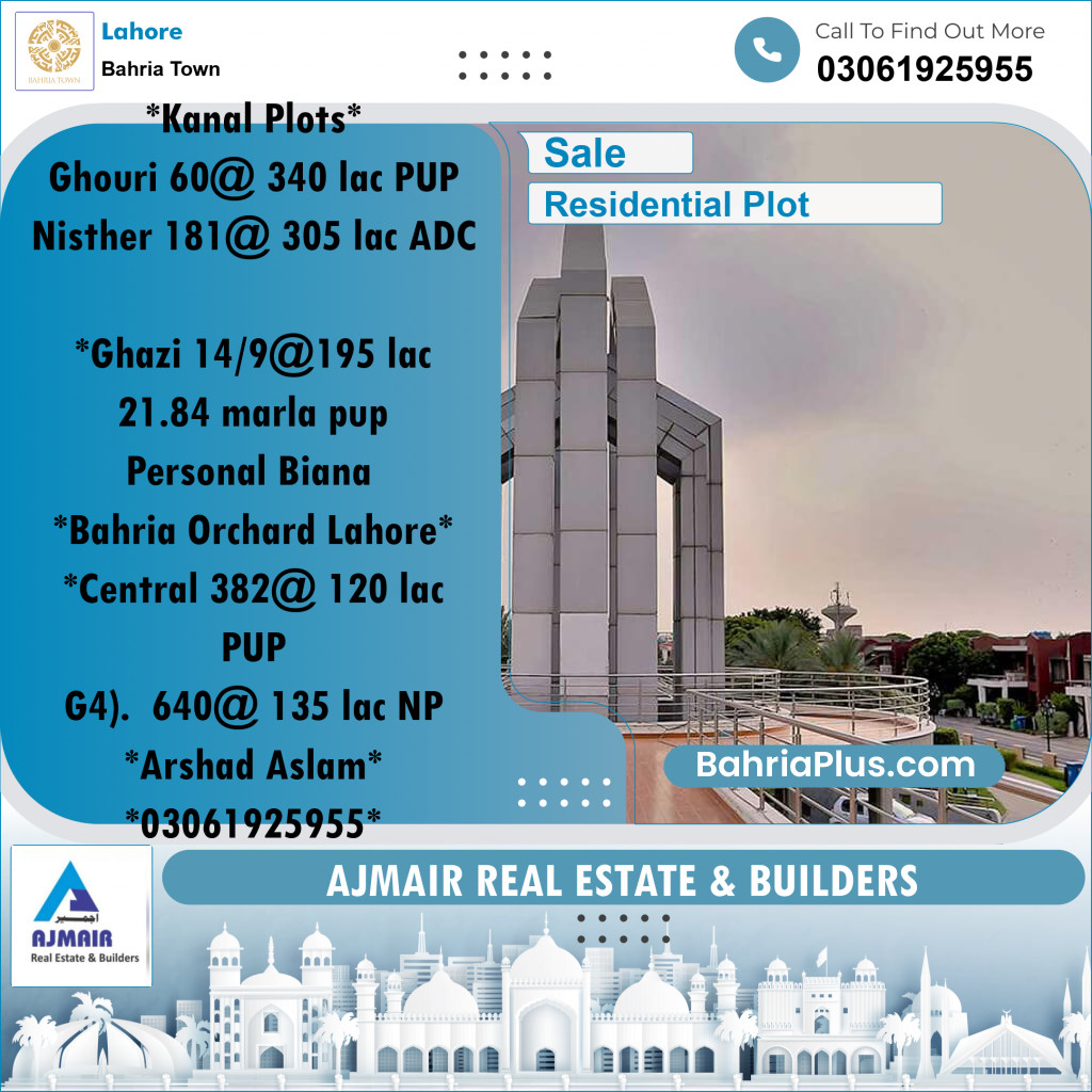 Residential Plot for Sale in Bahria Town, Lahore - (BP-196629)