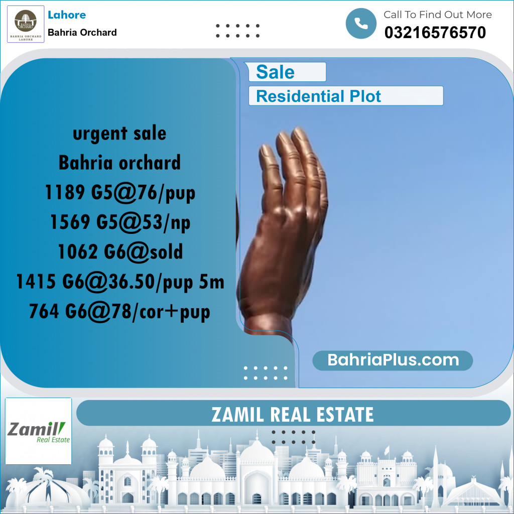 Residential Plot for Sale in Bahria Orchard, Lahore - (BP-196632)