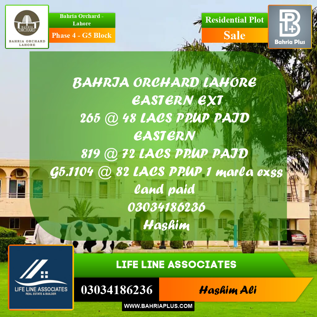 Residential Plot for Sale in Phase 4 - G5 Block -  Bahria Orchard, Lahore - (BP-196669)