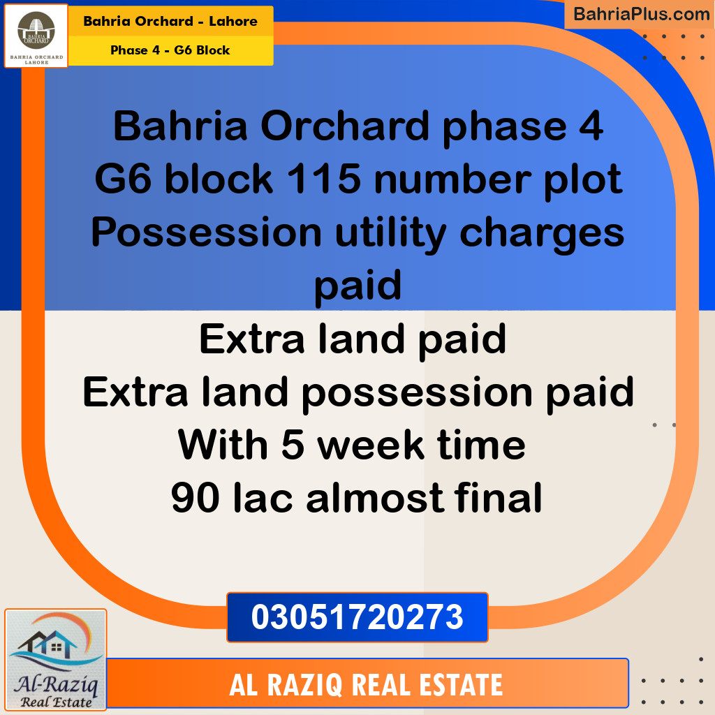 Residential Plot for Sale in Phase 4 - G6 Block -  Bahria Orchard, Lahore - (BP-196695)