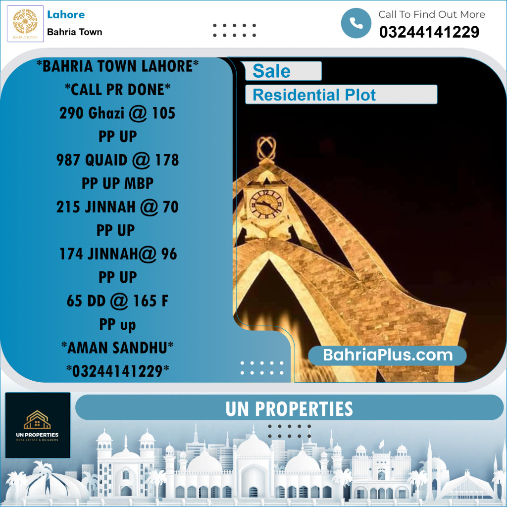 Residential Plot for Sale in Bahria Town, Lahore - (BP-196728)