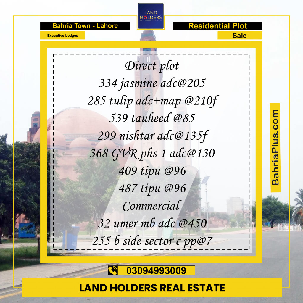 Residential Plot for Sale in Executive Lodges -  Bahria Town, Lahore - (BP-196740)
