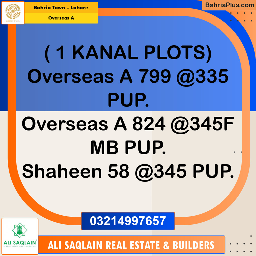 Residential Plot for Sale in Overseas A -  Bahria Town, Lahore - (BP-196755)