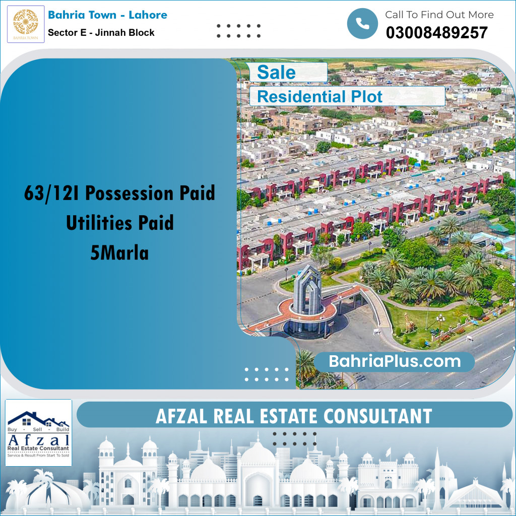 Residential Plot for Sale in Sector E - Jinnah Block -  Bahria Town, Lahore - (BP-196764)