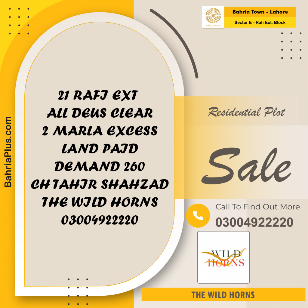 Residential Plot for Sale in Sector E - Rafi Ext. Block -  Bahria Town, Lahore - (BP-196847)