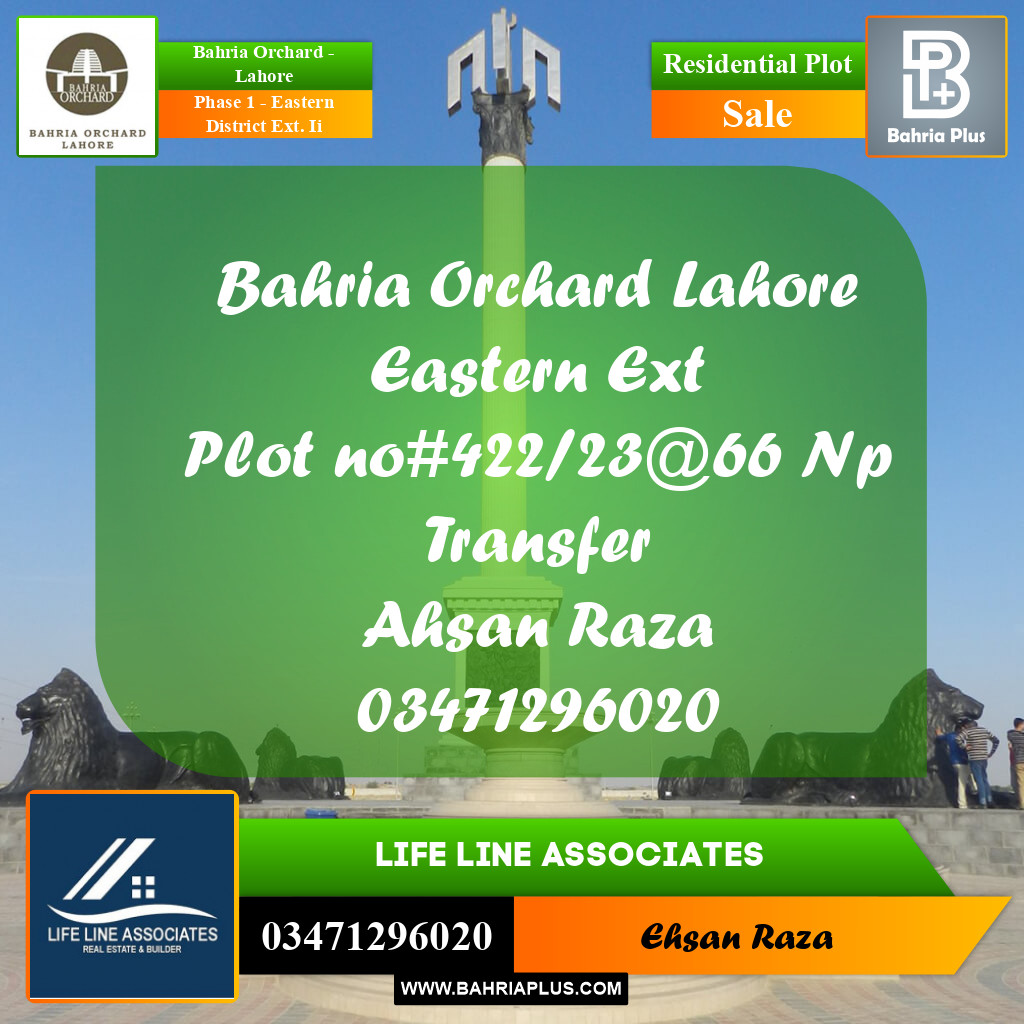 Residential Plot for Sale in Phase 1 - Eastern District Ext. II -  Bahria Orchard, Lahore - (BP-196876)