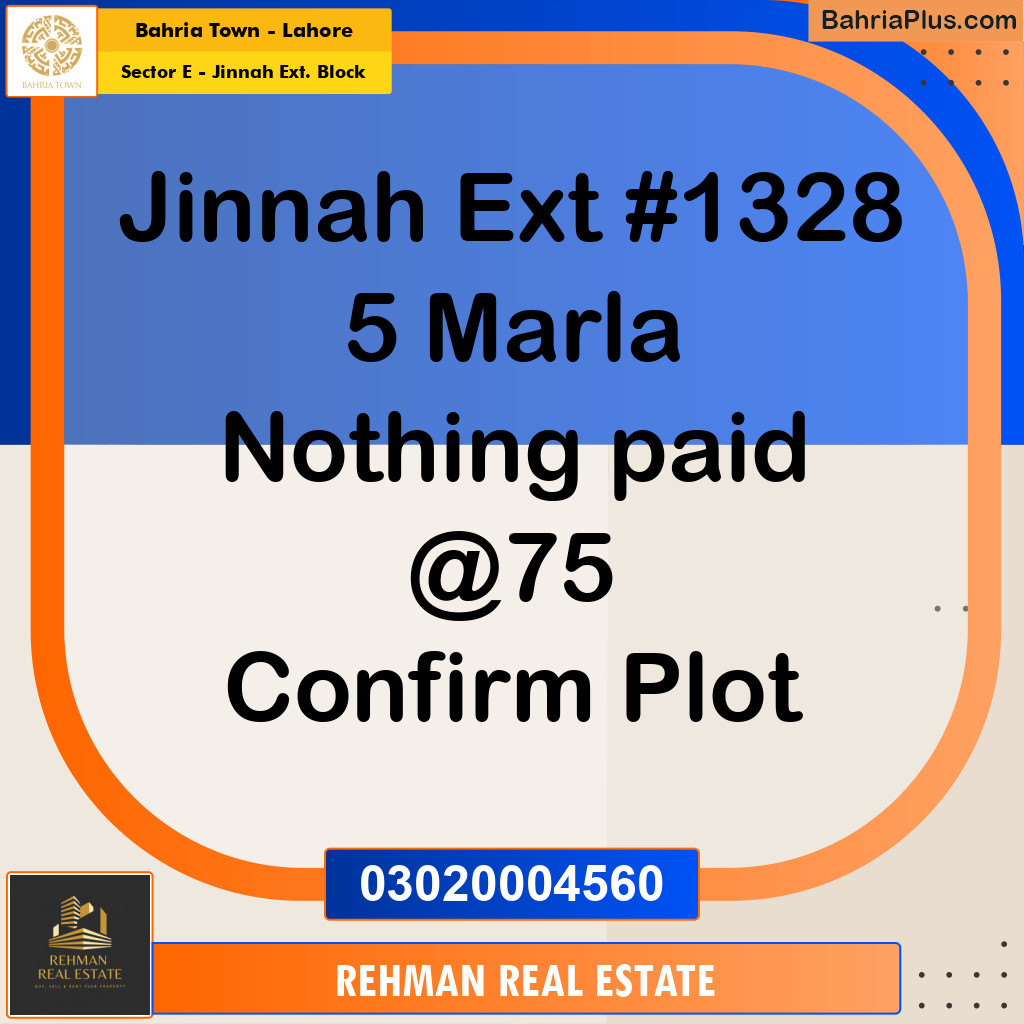 Residential Plot for Sale in Sector E - Jinnah Ext. Block -  Bahria Town, Lahore - (BP-196878)