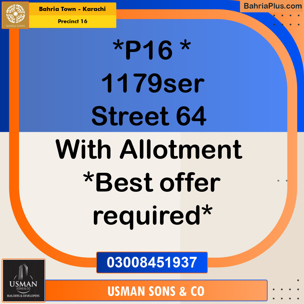 250 Sq. Yards Residential Plot for Sale in Precinct 16 -  Bahria Town, Karachi - (BP-196912)