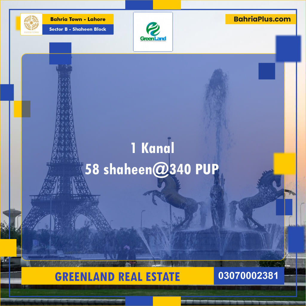 Residential Plot for Sale in Sector B - Shaheen Block -  Bahria Town, Lahore - (BP-196930)