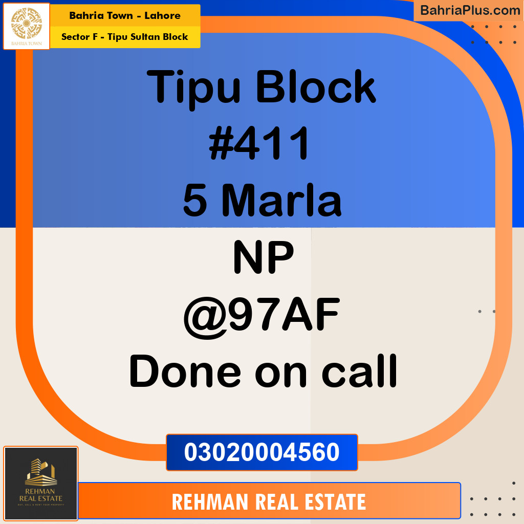 Residential Plot for Sale in Sector F - Tipu Sultan Block -  Bahria Town, Lahore - (BP-196957)