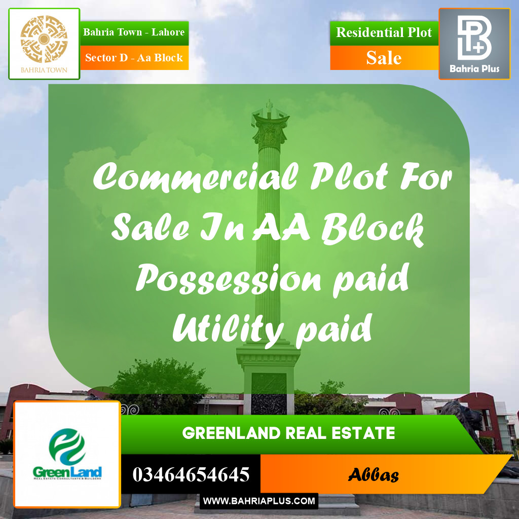 Residential Plot for Sale in Sector D - AA Block -  Bahria Town, Lahore - (BP-196961)