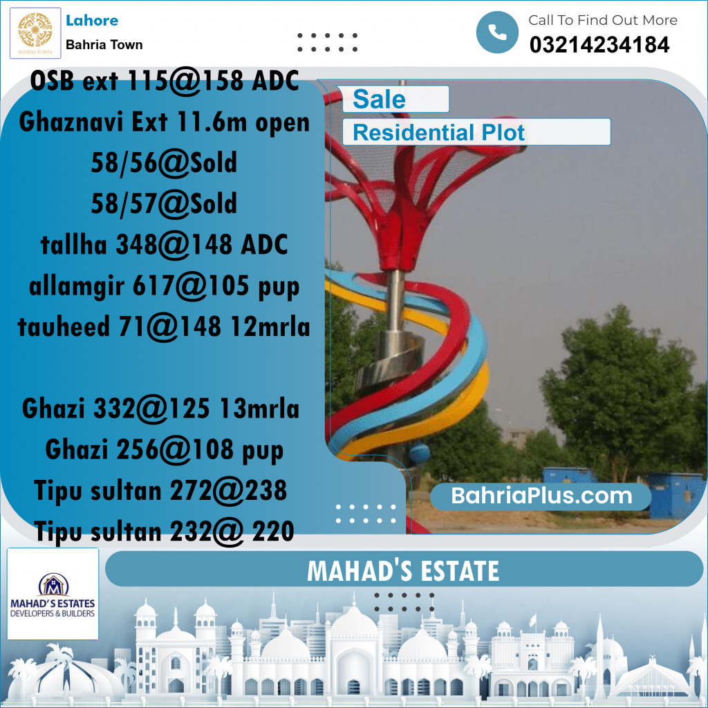 Residential Plot for Sale in Bahria Town, Lahore - (BP-196998)