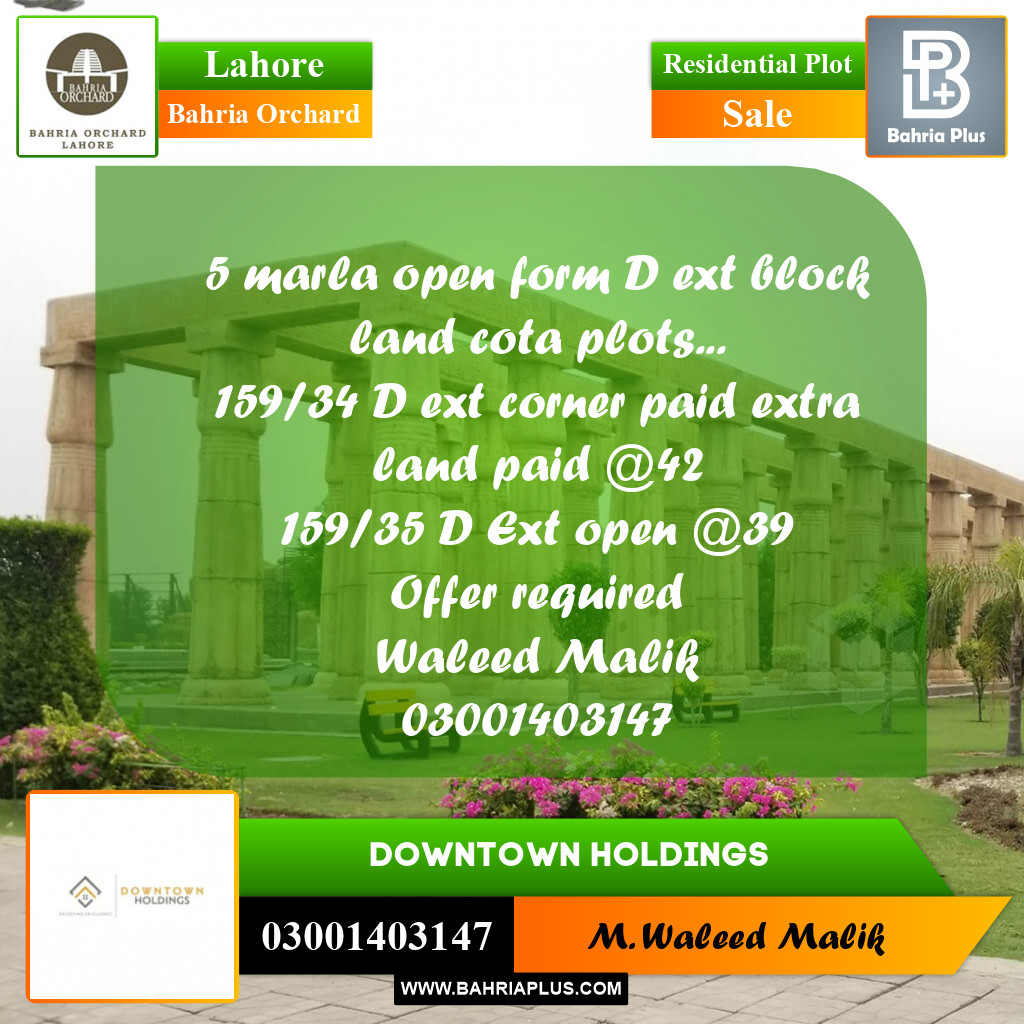 Residential Plot for Sale in Bahria Orchard, Lahore - (BP-197003)