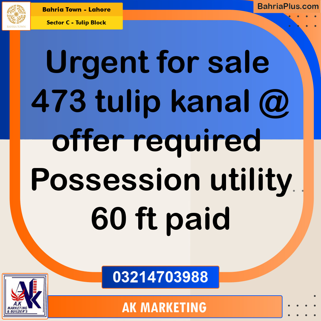 Residential Plot for Sale in Sector C - Tulip Block - Bahria Town, Lahore - (BP-197018)