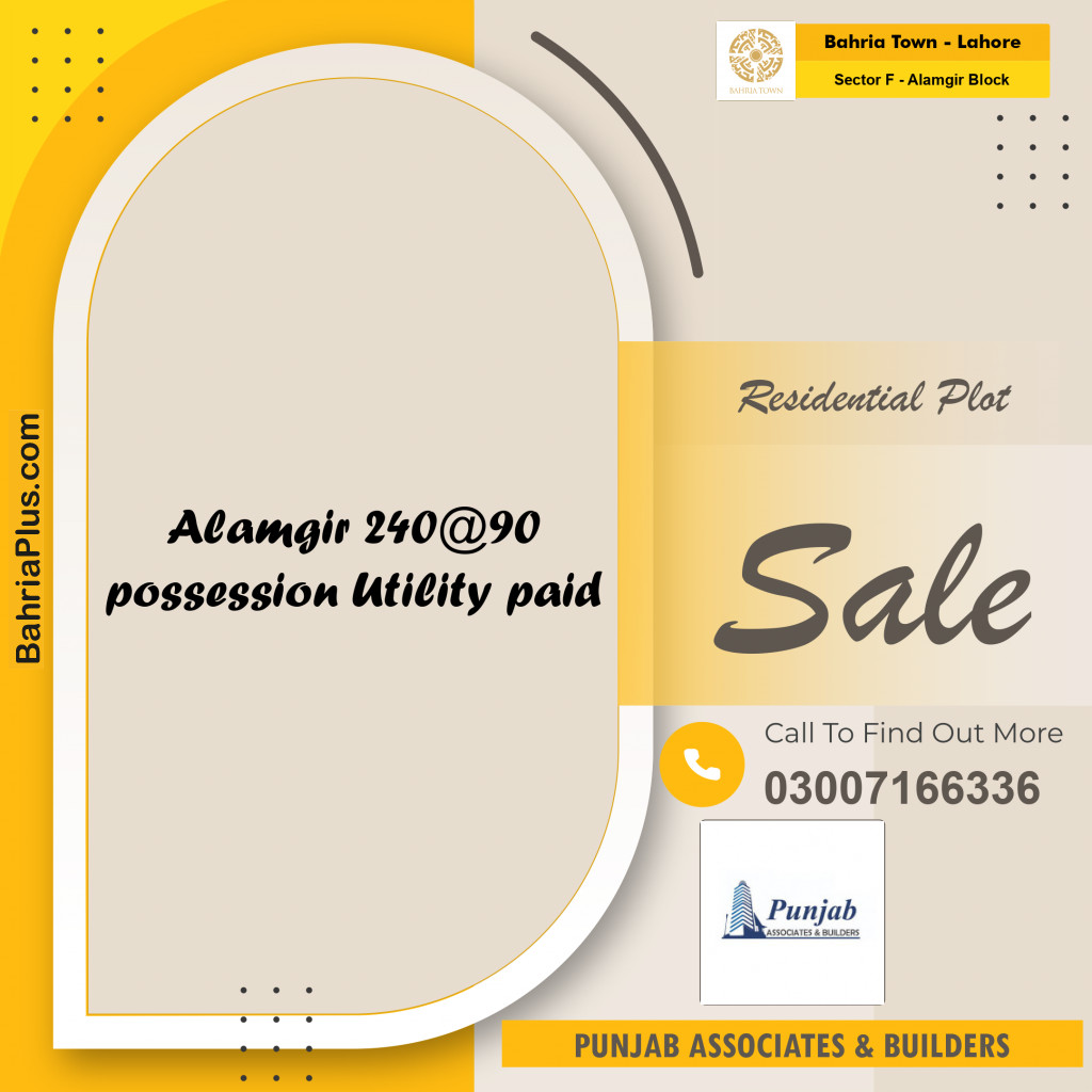 Residential Plot for Sale in Sector F - Alamgir Block -  Bahria Town, Lahore - (BP-197059)