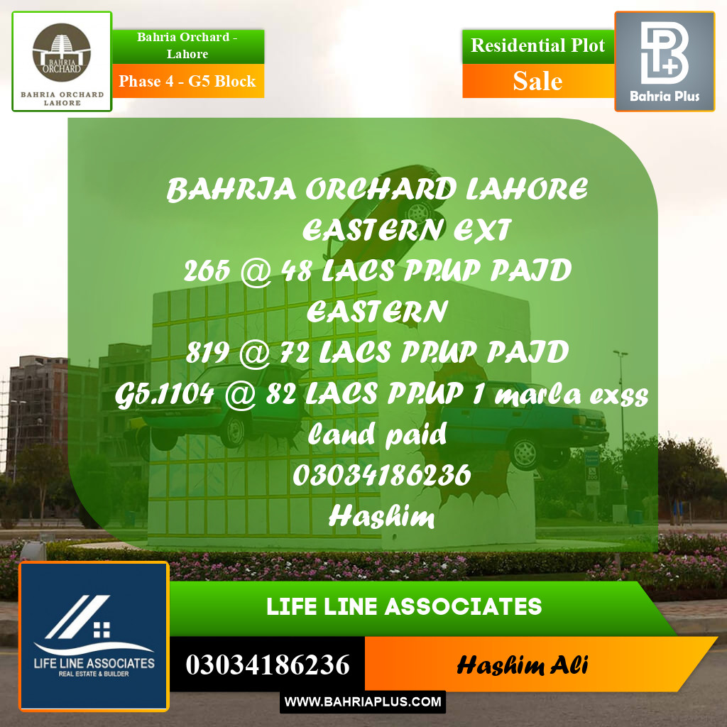Residential Plot for Sale in Phase 4 - G5 Block -  Bahria Orchard, Lahore - (BP-197079)