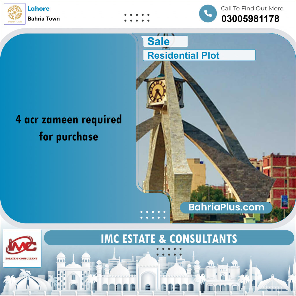 Residential Plot for Sale in Bahria Town, Lahore - (BP-197092)