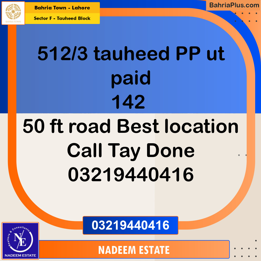 Residential Plot for Sale in Sector F - Tauheed Block -  Bahria Town, Lahore - (BP-197111)