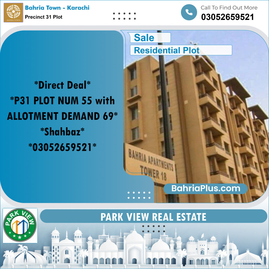 Residential Plot for Sale in Precinct 31 Plot - Bahria Town, Karachi - (BP-197200)