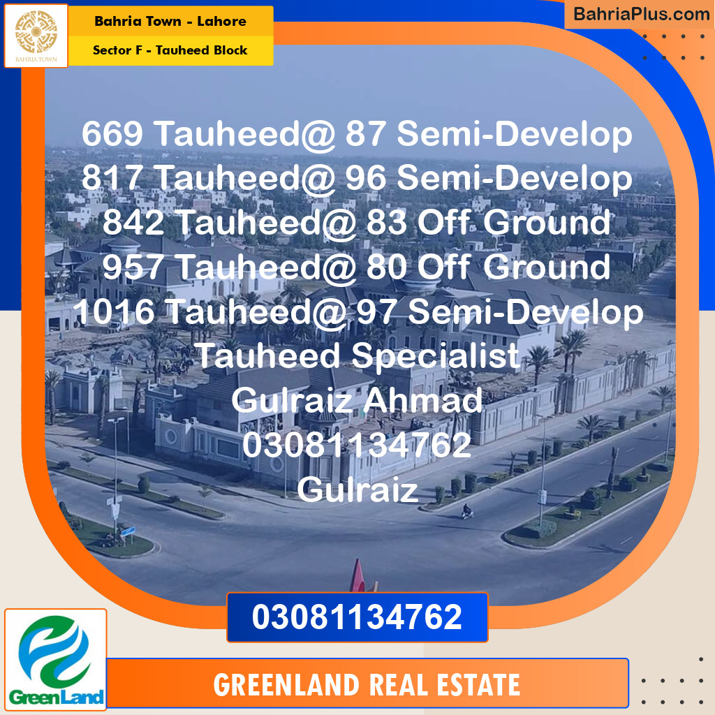 Residential Plot for Sale in Sector F - Tauheed Block - Bahria Town, Lahore - (BP-197247)