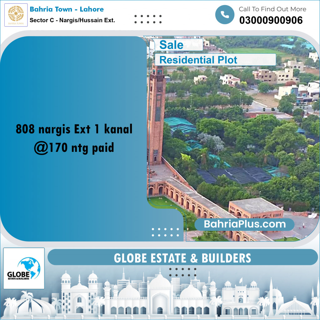 Residential Plot for Sale in Sector C - Nargis/Hussain Ext. -  Bahria Town, Lahore - (BP-197323)