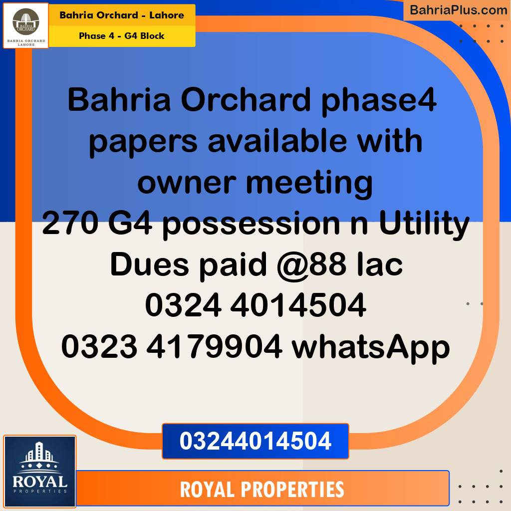 Residential Plot for Sale in Phase 4 - G4 Block -  Bahria Orchard, Lahore - (BP-197341)