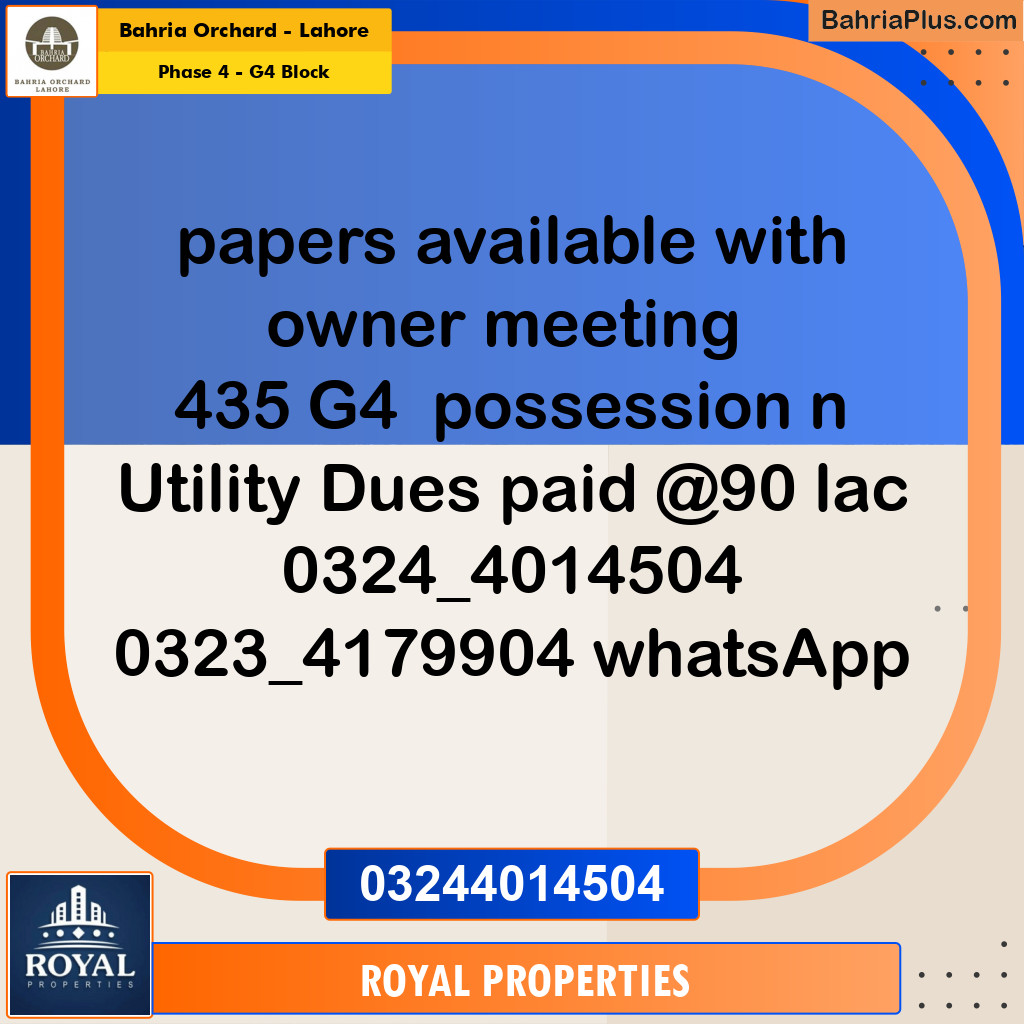 Residential Plot for Sale in Phase 4 - G4 Block -  Bahria Orchard, Lahore - (BP-197343)