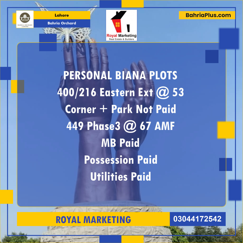 Residential Plot for Sale in Bahria Orchard, Lahore - (BP-197350)