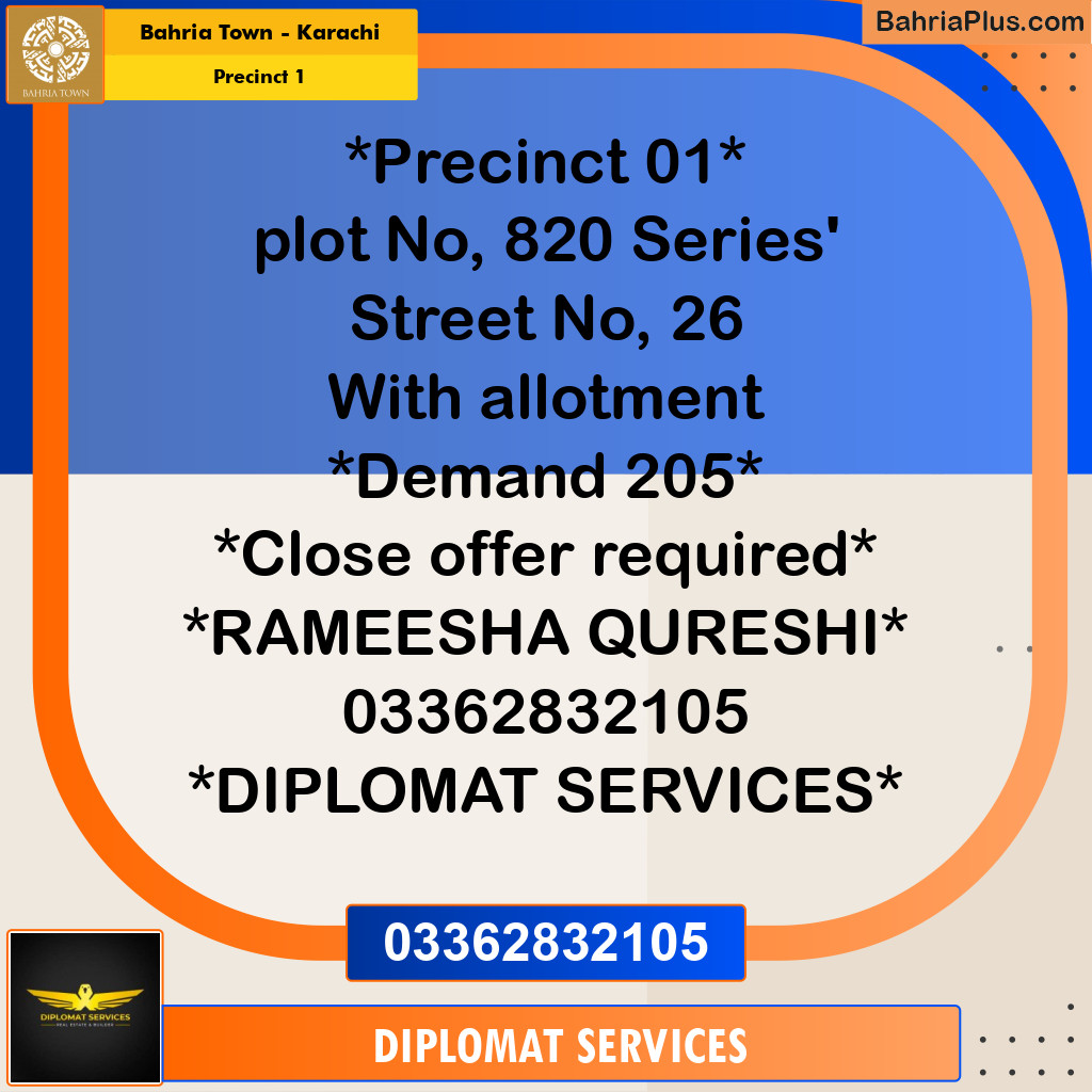 250 Sq. Yards Residential Plot for Sale in Precinct 1 -  Bahria Town, Karachi - (BP-197352)