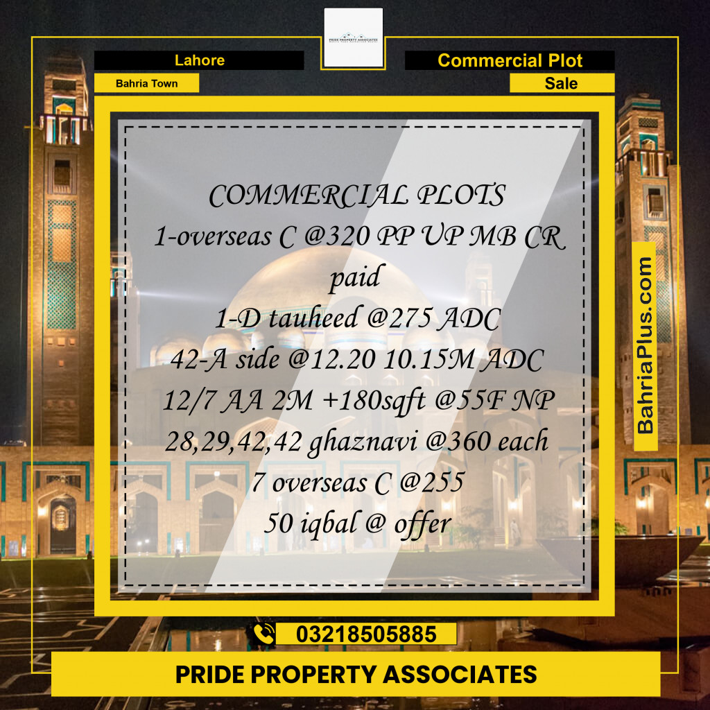 Commercial Plot for Sale in Bahria Town, Lahore - (BP-197359)