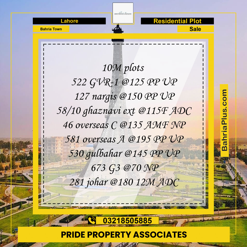 Residential Plot for Sale in Bahria Town, Lahore - (BP-197360)