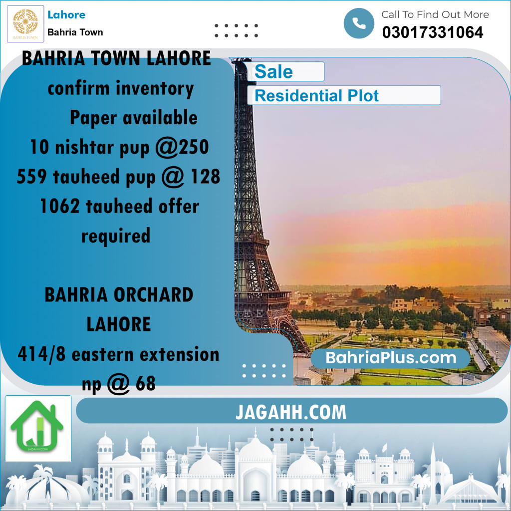 Residential Plot for Sale in Bahria Town, Lahore - (BP-197402)