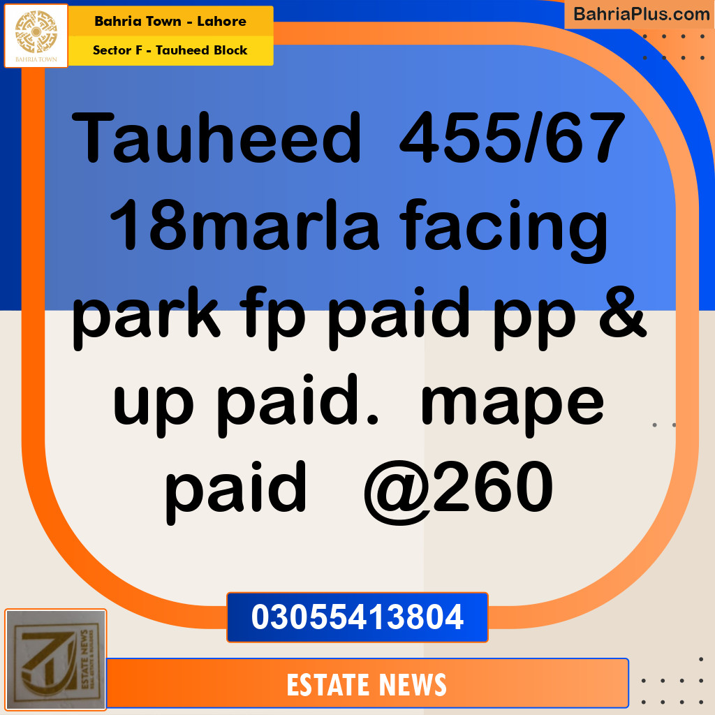 Residential Plot for Sale in Sector F - Tauheed Block -  Bahria Town, Lahore - (BP-197413)