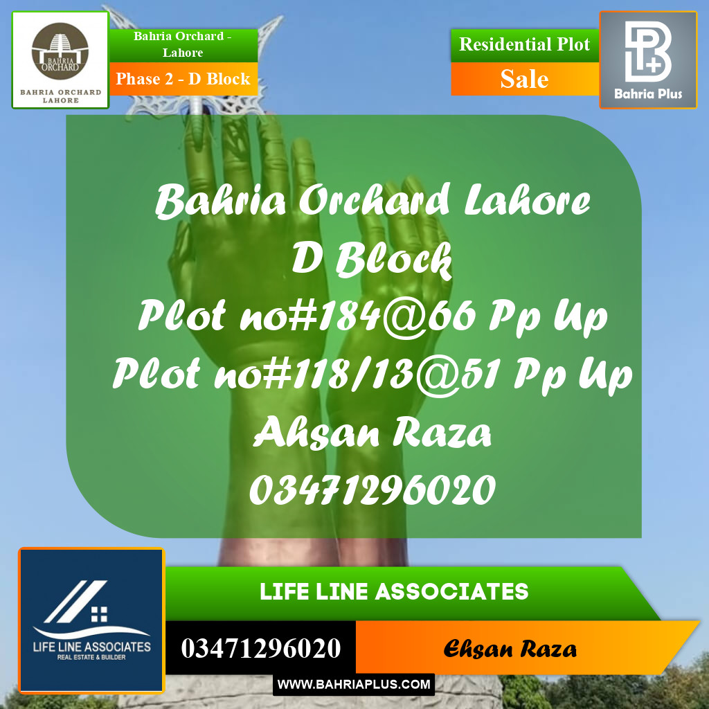 Residential Plot for Sale in Phase 2 - D Block -  Bahria Orchard, Lahore - (BP-197421)