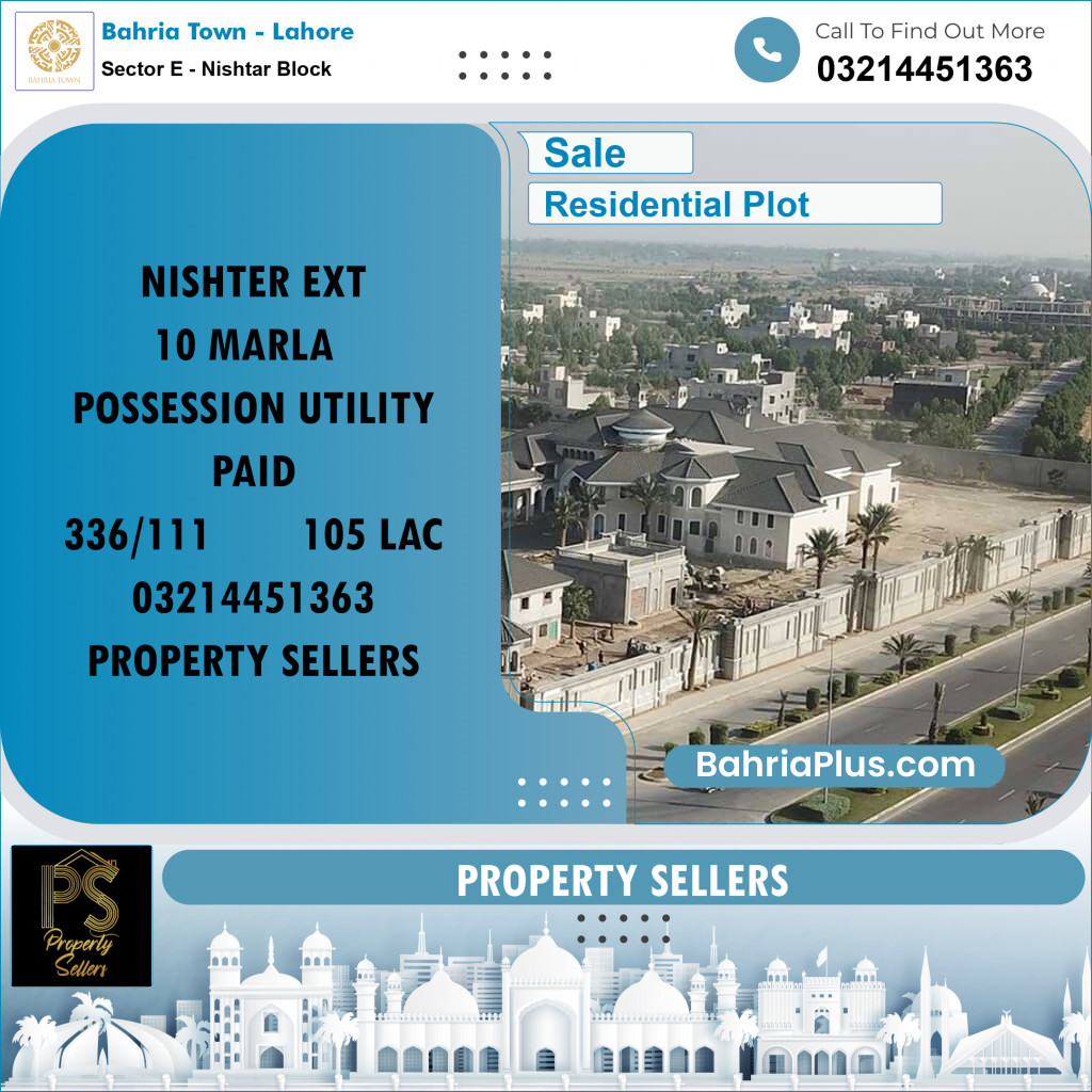 Residential Plot for Sale in Sector E - Nishtar Block - Bahria Town, Lahore - (BP-197430)