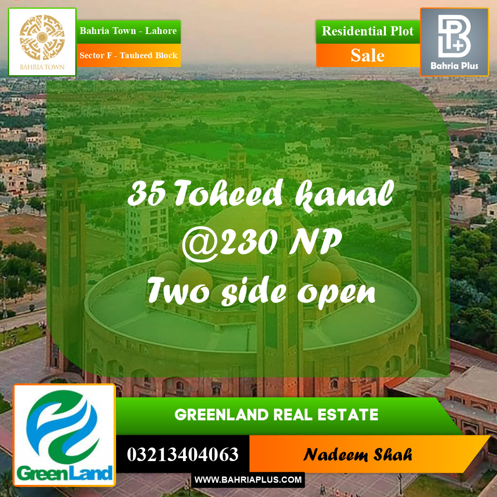 Residential Plot for Sale in Sector F - Tauheed Block -  Bahria Town, Lahore - (BP-197438)