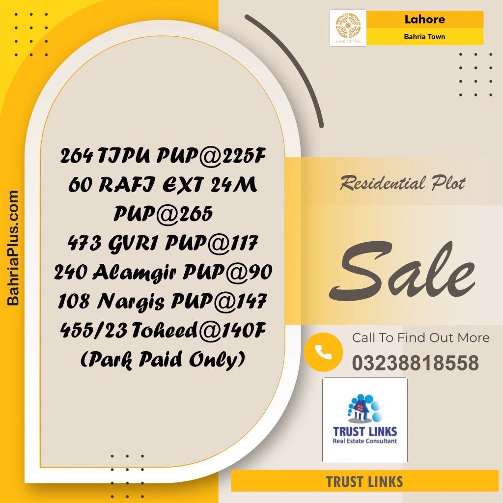 Residential Plot for Sale in Bahria Town, Lahore - (BP-197476)