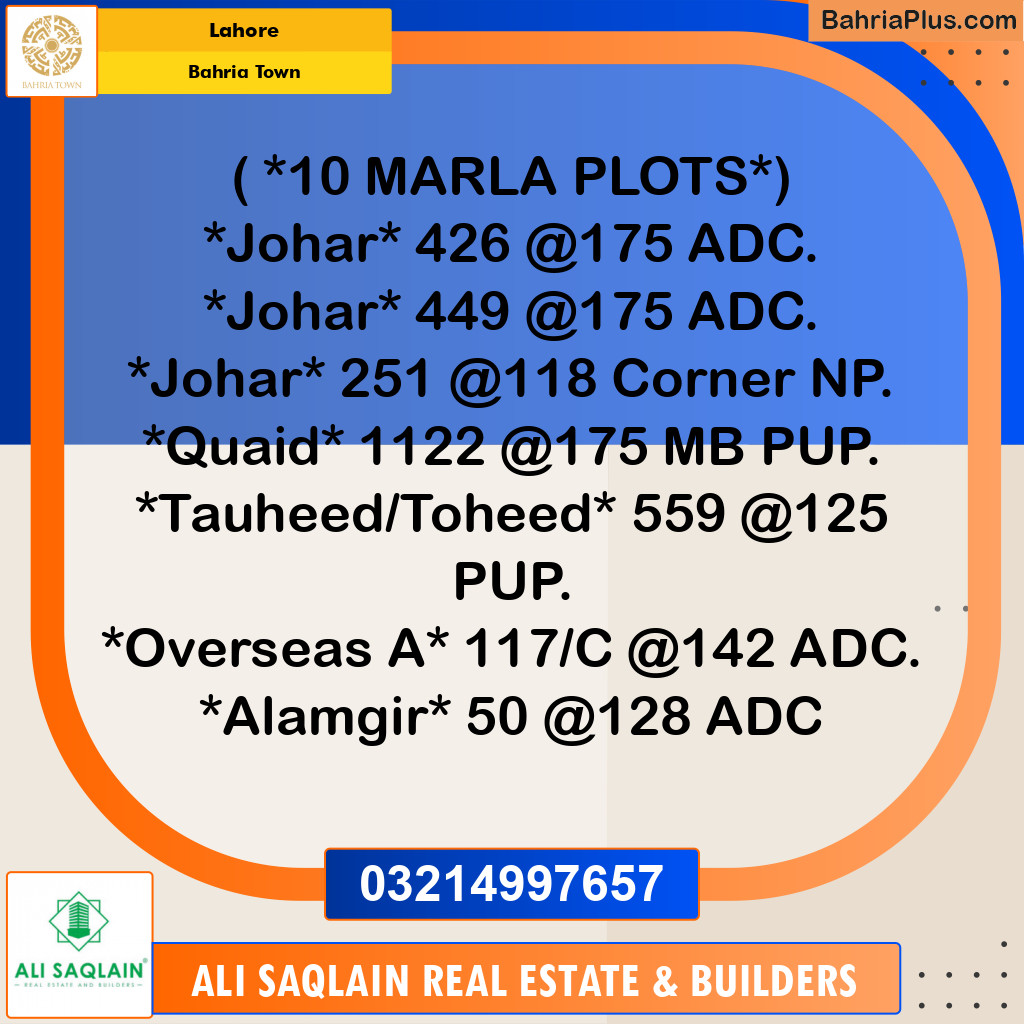 Residential Plot for Sale in Bahria Town, Lahore - (BP-197506)