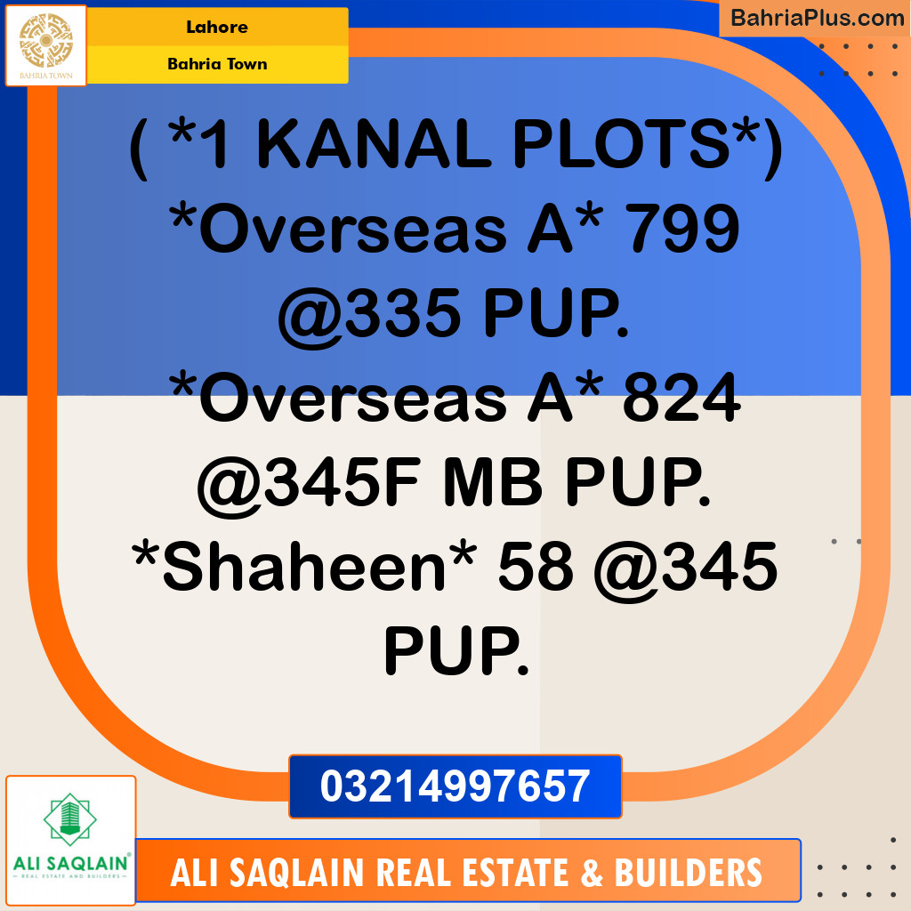 Residential Plot for Sale in Bahria Town, Lahore - (BP-197508)