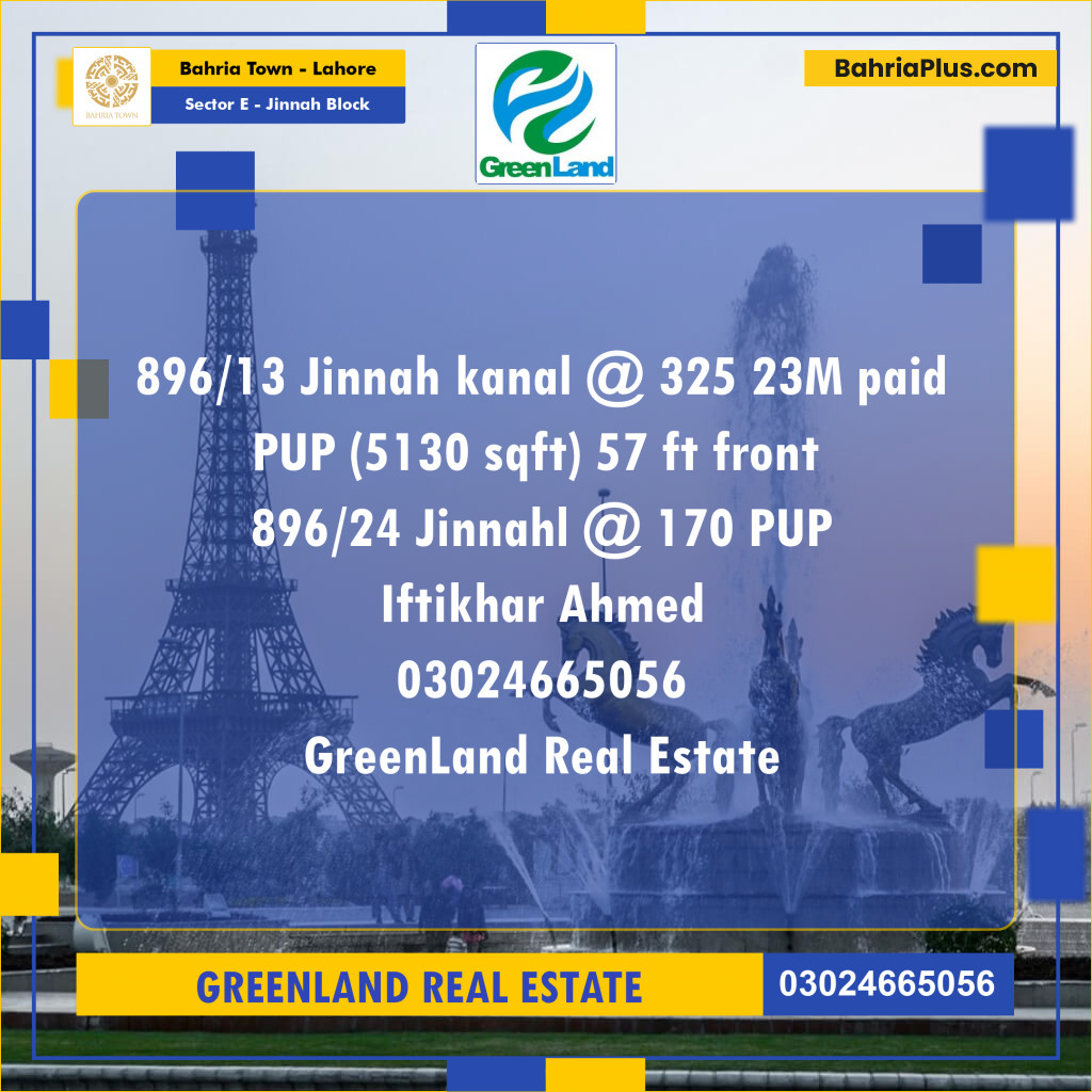 Residential Plot for Sale in Sector E - Jinnah Block -  Bahria Town, Lahore - (BP-197545)