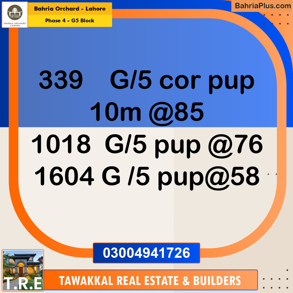 Residential Plot for Sale in Phase 4 - G5 Block -  Bahria Orchard, Lahore - (BP-197554)