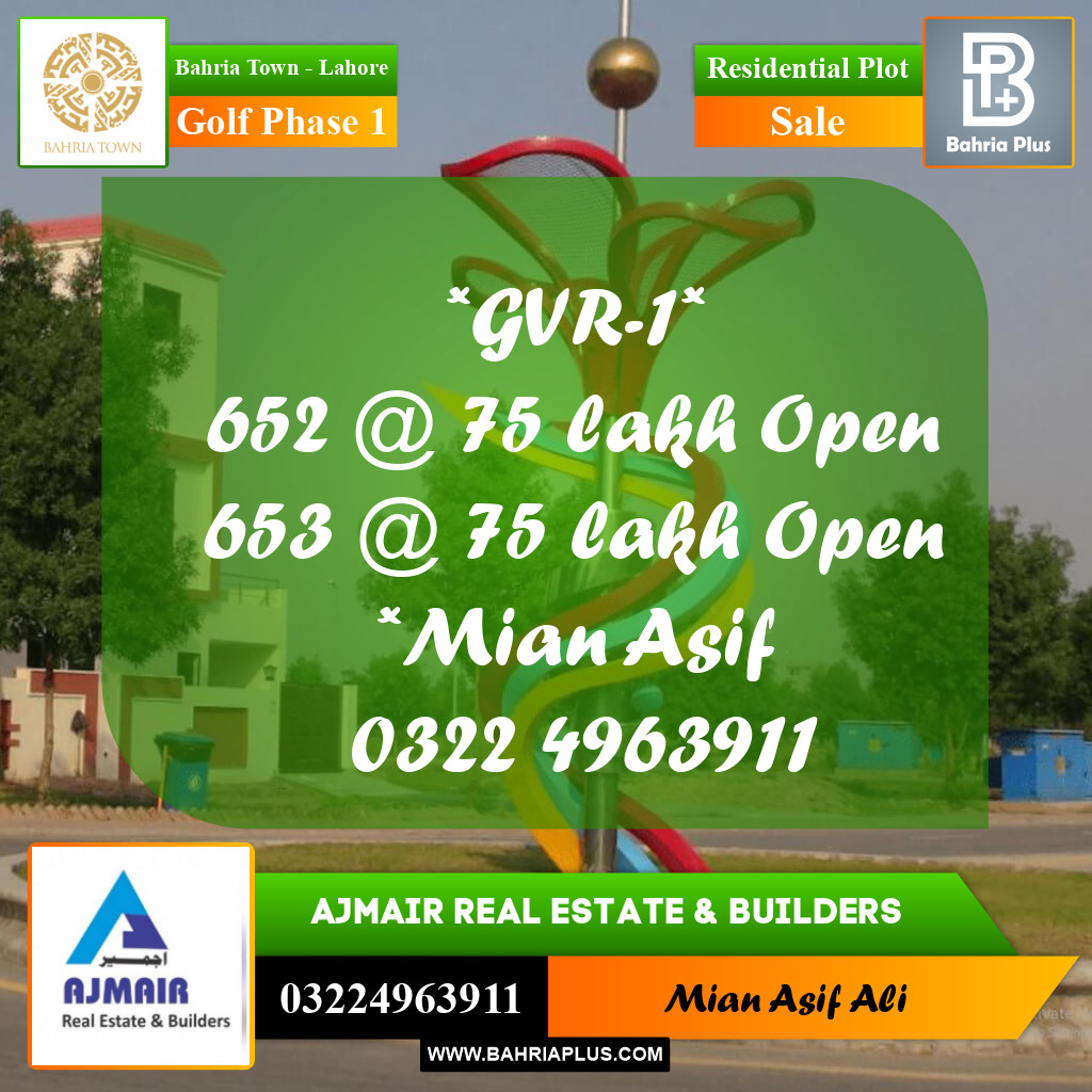 Residential Plot for Sale in Golf Phase 1 -  Bahria Town, Lahore - (BP-197578)