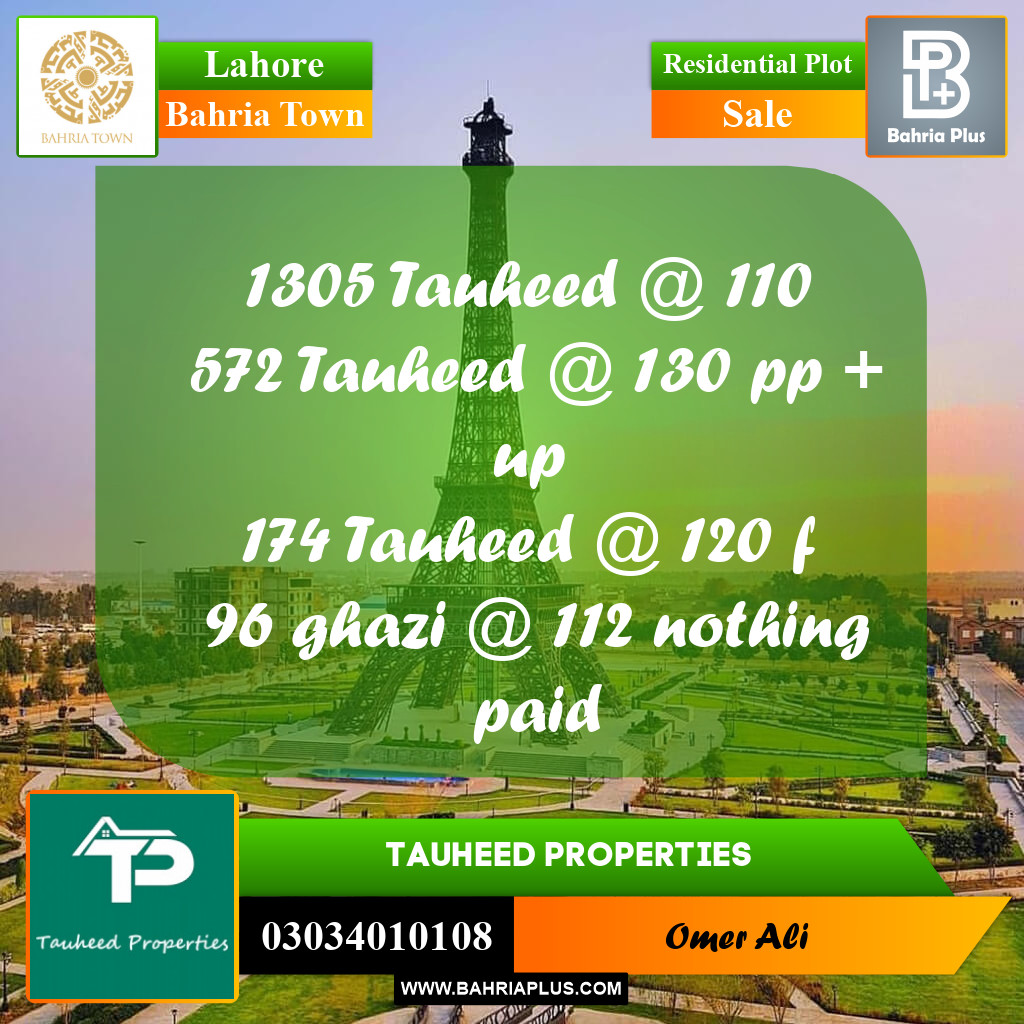 Residential Plot for Sale in Bahria Town, Lahore - (BP-197598)