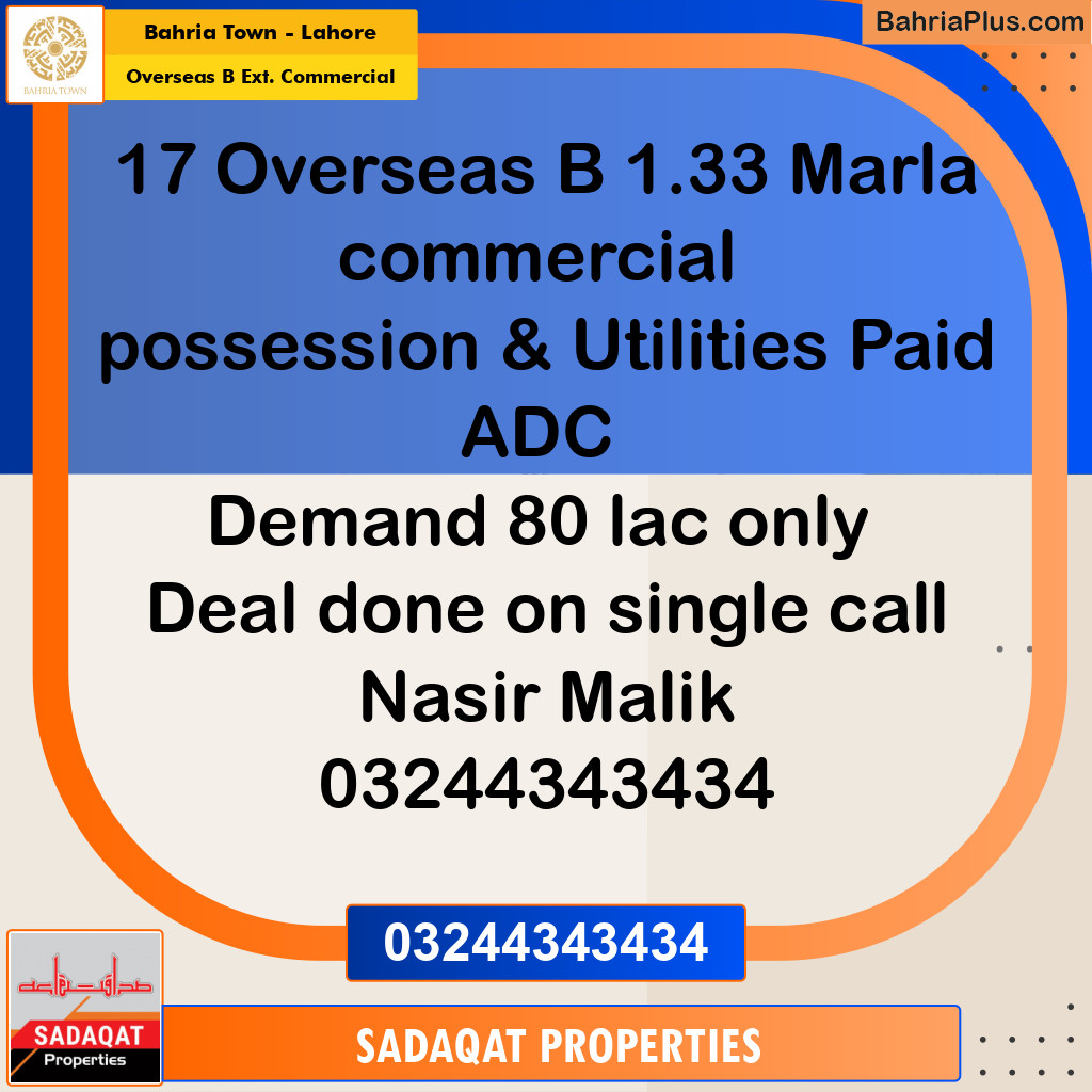 Commercial Plot for Sale in Overseas B Ext. Commercial - Bahria Town, Lahore - (BP-197618)