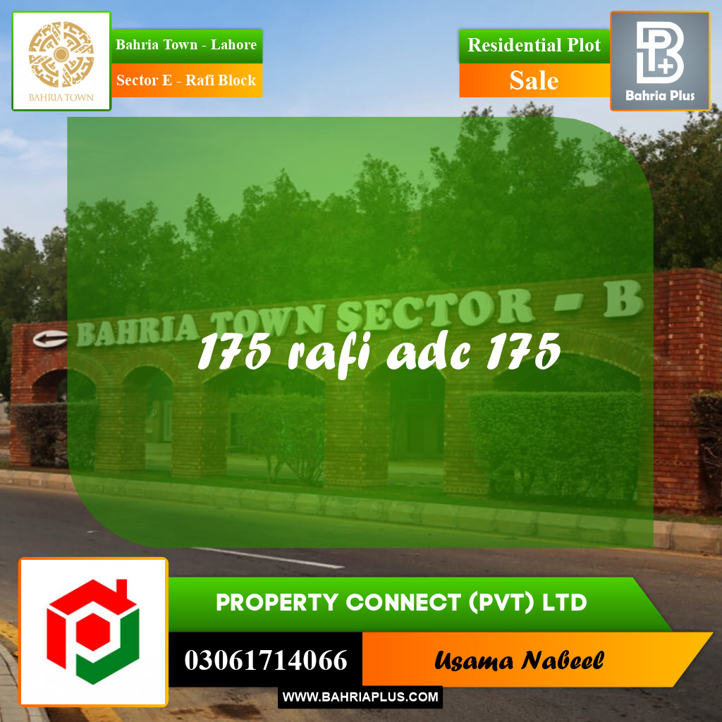 Residential Plot for Sale in Sector E - Rafi Block -  Bahria Town, Lahore - (BP-197627)