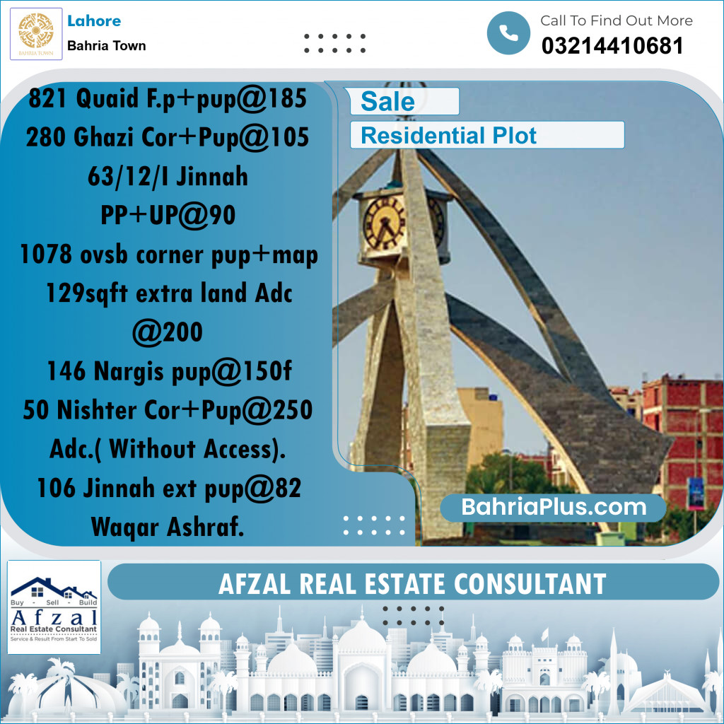 Residential Plot for Sale in Bahria Town, Lahore - (BP-197649)